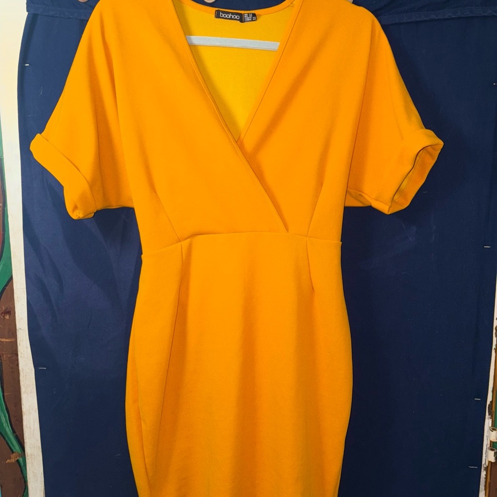 Boohoo Mustard Yellow Wrap Dress-us10 - Picture 4 of 11